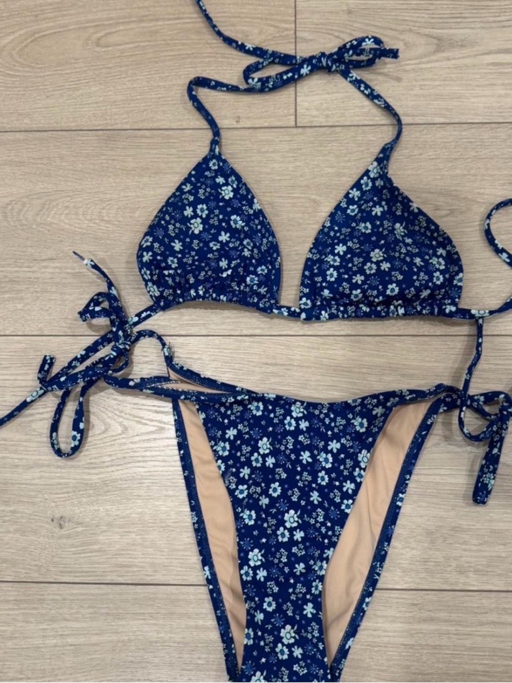 Hollister Navy Blue Floral String Bikini